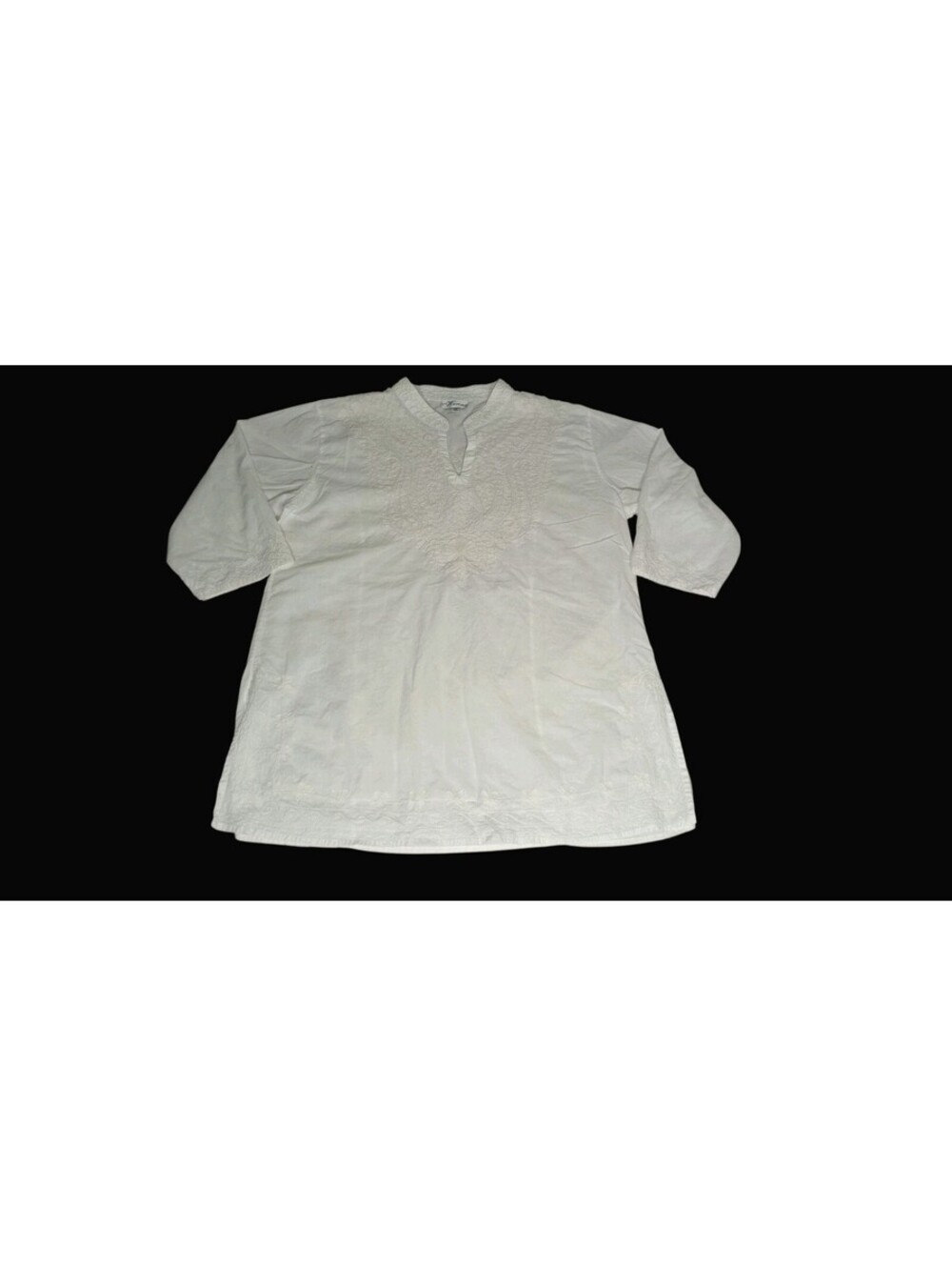 Henna Womens One Size Kaftan Tunic Top Embroidered Cottage Core Hippy Boho White